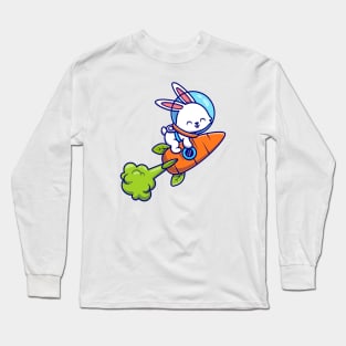 Cute Rabbit Astronaut Flying With Carrot Rocket Long Sleeve T-Shirt